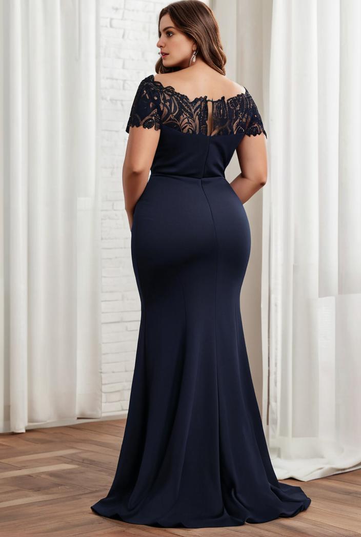 plus size front slit short sleeve with sequin mother of the bride dress 109436