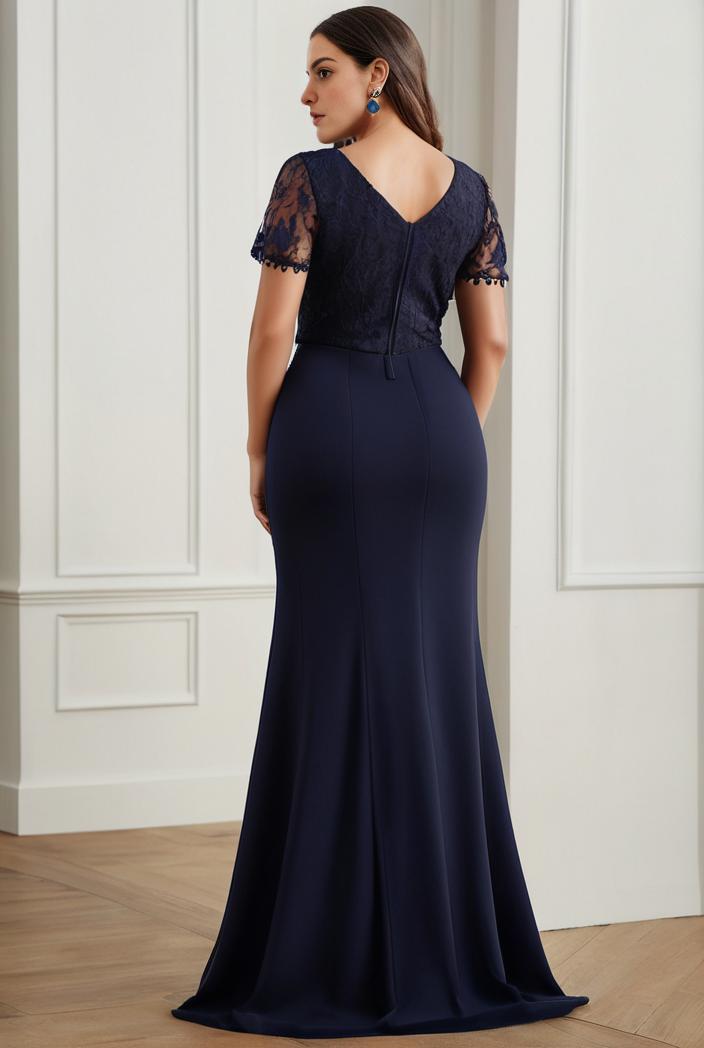 plus size front slit short sleeve with sequin mother of the bride dress 109434