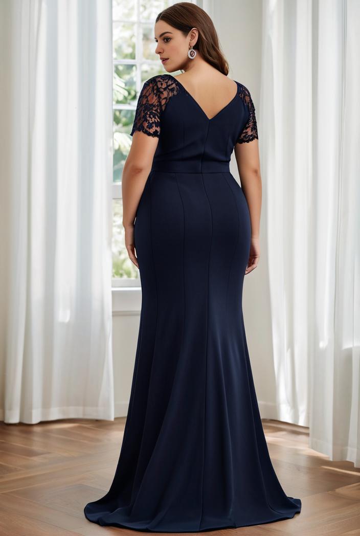 plus size front slit short sleeve with sequin mother of the bride dress 109435