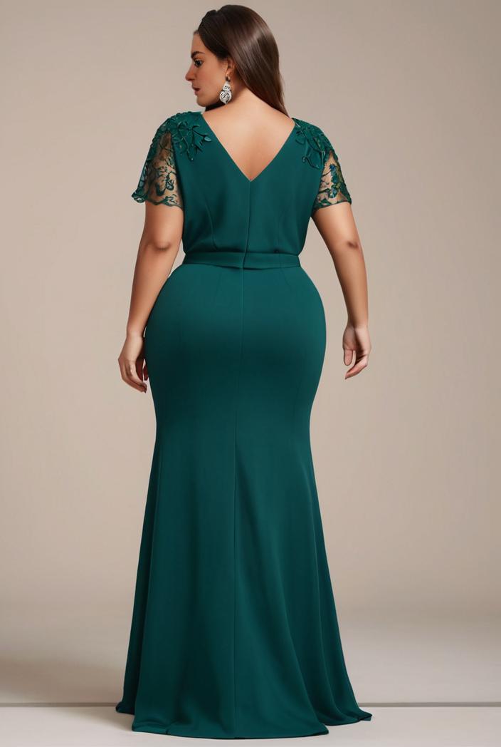 plus size front slit short sleeve with sequin mother of the bride dress 109447