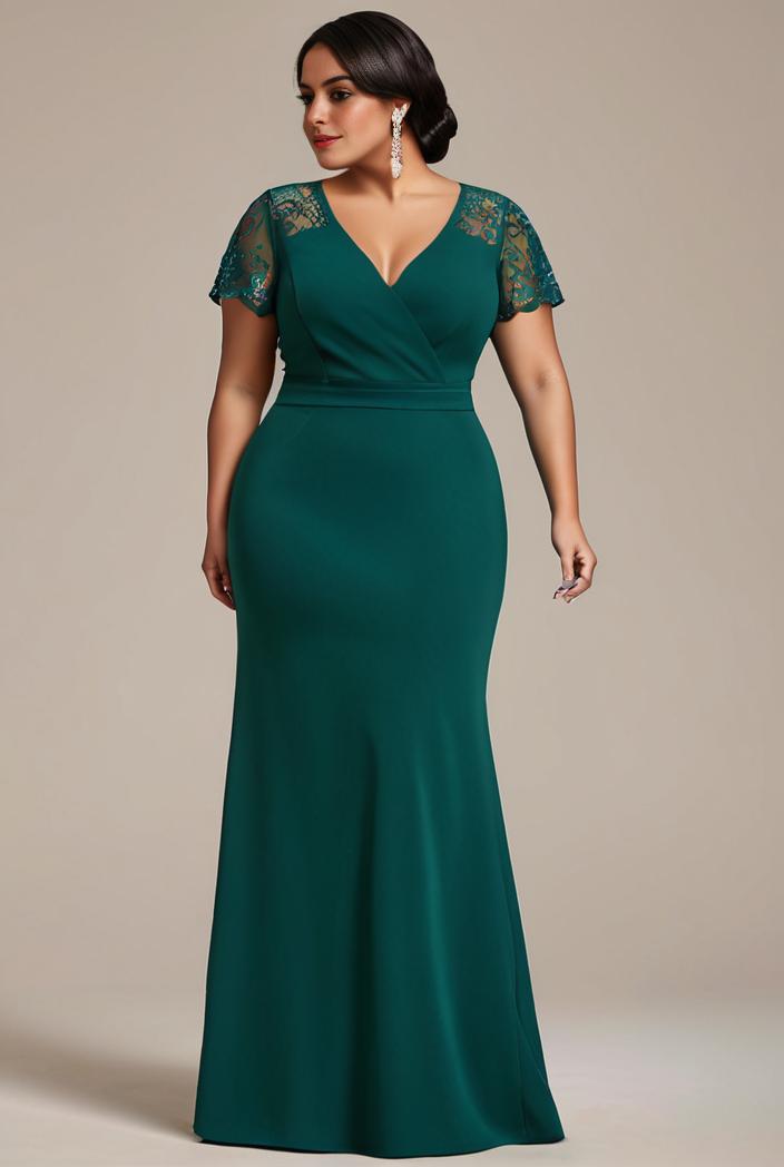 plus size front slit short sleeve with sequin mother of the bride dress 109448