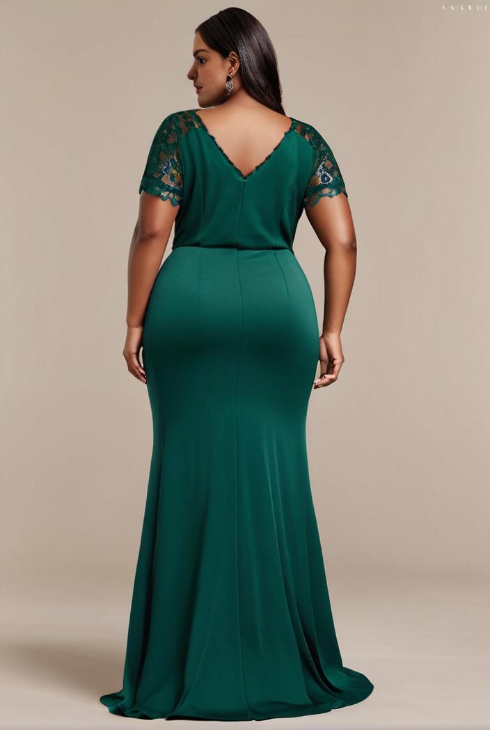 plus size front slit short sleeve with sequin mother of the bride dress 109449