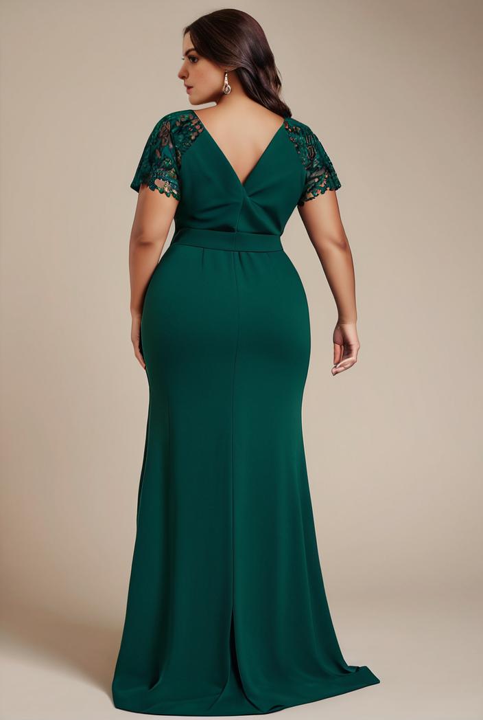 plus size front slit short sleeve with sequin mother of the bride dress 109452