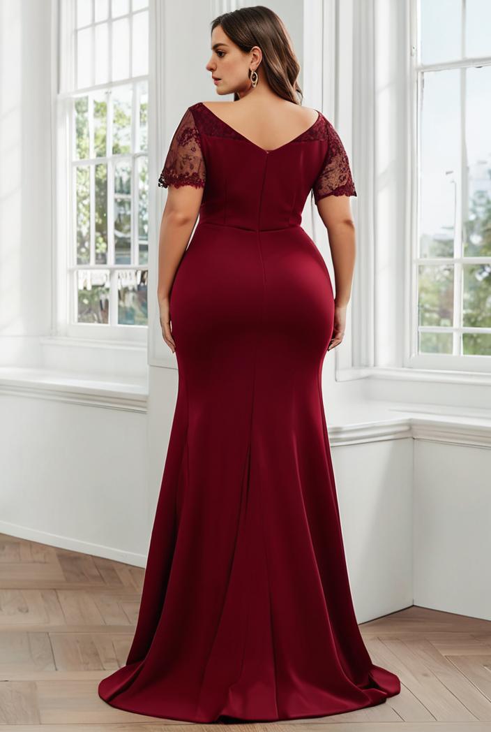 plus size front slit short sleeve with sequin mother of the bride dress 109469