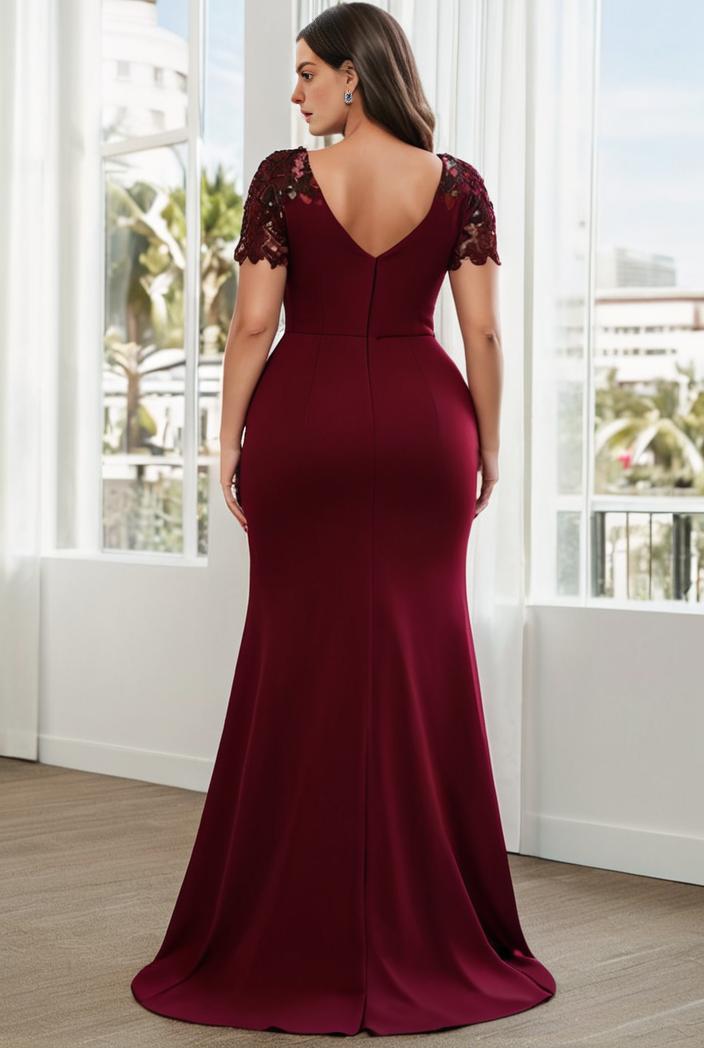 plus size front slit short sleeve with sequin mother of the bride dress 109471