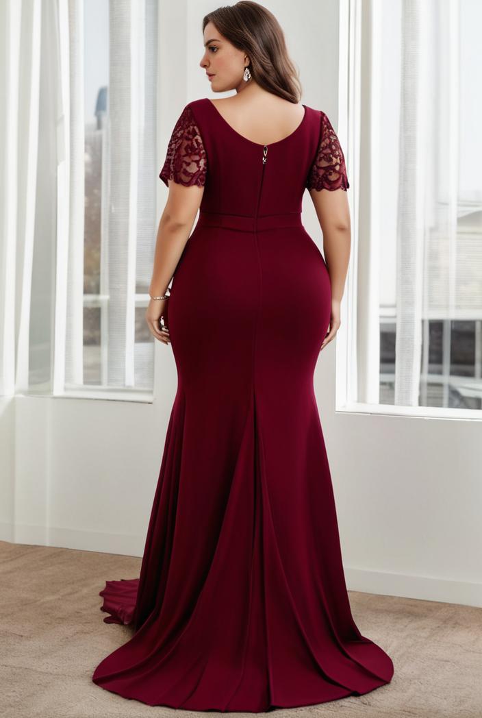 plus size front slit short sleeve with sequin mother of the bride dress 109474