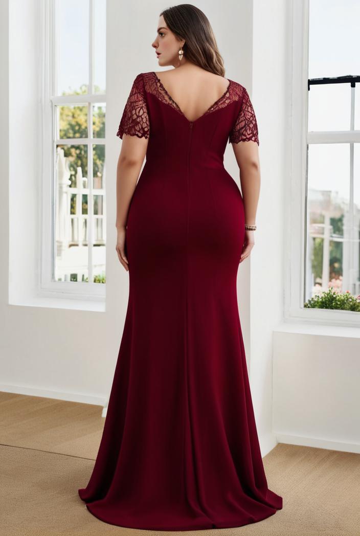 plus size front slit short sleeve with sequin mother of the bride dress 109475