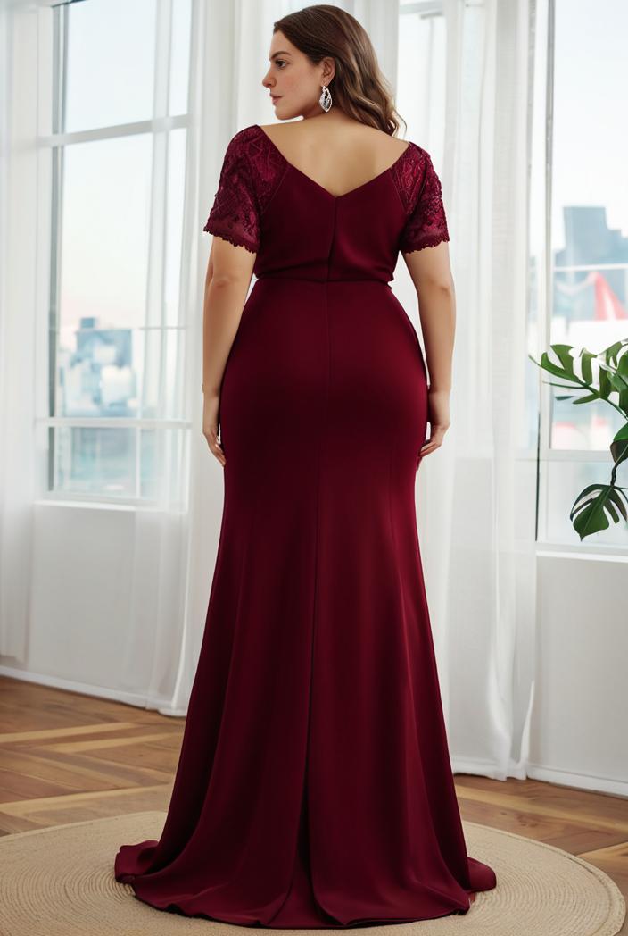 plus size front slit short sleeve with sequin mother of the bride dress 109476