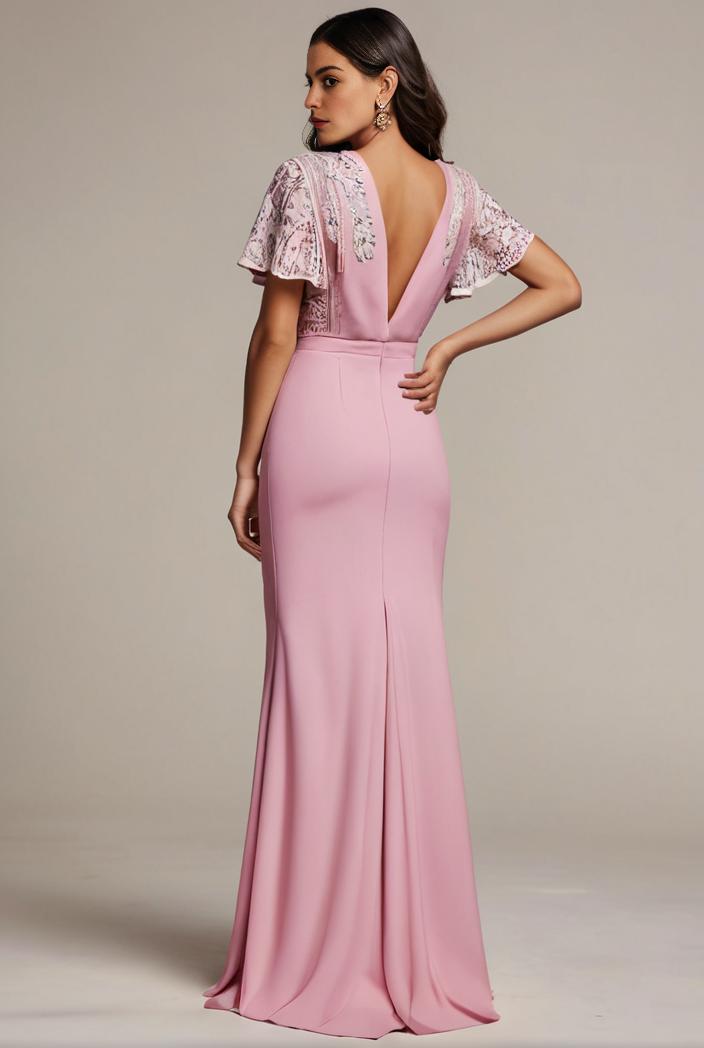 plus size front slit short sleeve with sequin mother of the bride dress 109479