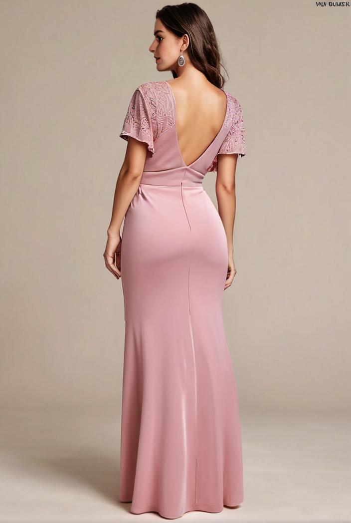 plus size front slit short sleeve with sequin mother of the bride dress 109481