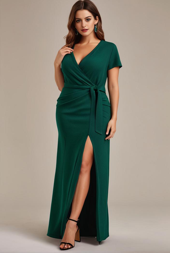 plus size front slit short sleeve with sequin mother of the bride dress 109490