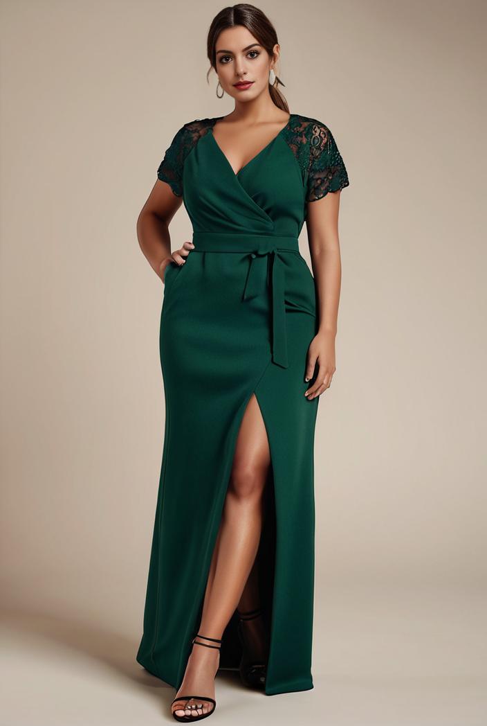 plus size front slit short sleeve with sequin mother of the bride dress 109492