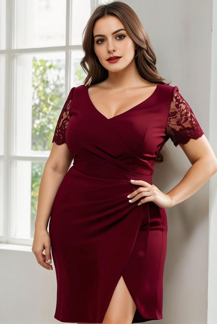 plus size front slit short sleeve with sequin mother of the bride dress 109493