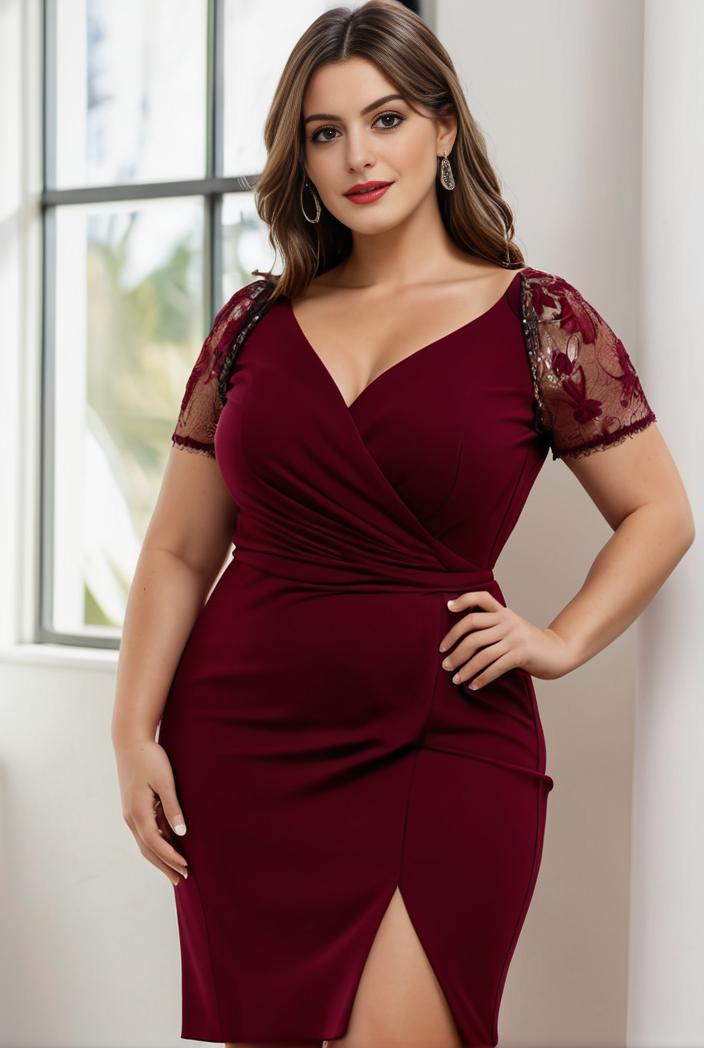 plus size front slit short sleeve with sequin mother of the bride dress 109494