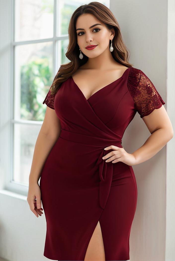 plus size front slit short sleeve with sequin mother of the bride dress 109496