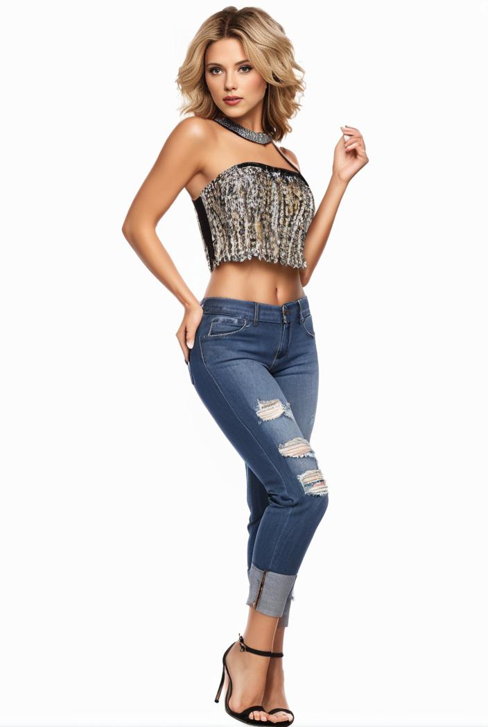 curvy high waist ripped raw hem cropped skinny denim jeans 129105