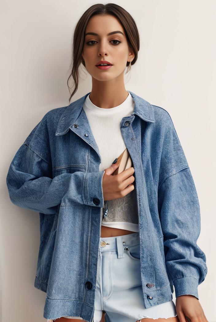 denim coat with flap pockets and lapel casual women s jacket in blue 147021