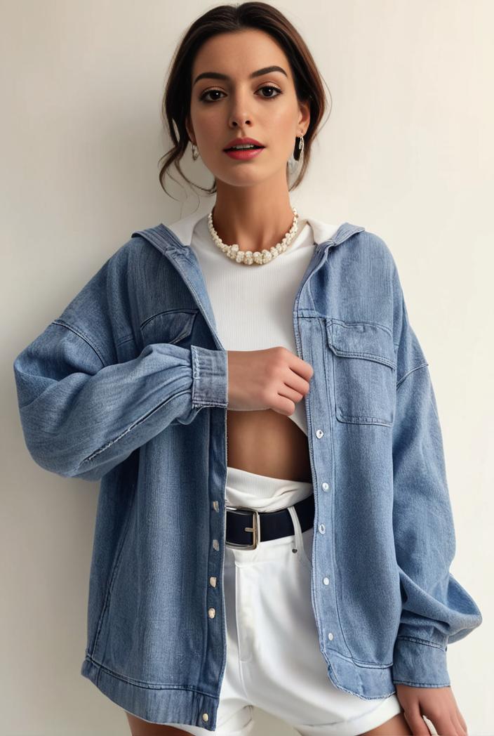 denim coat with flap pockets and lapel casual women s jacket in blue 147027