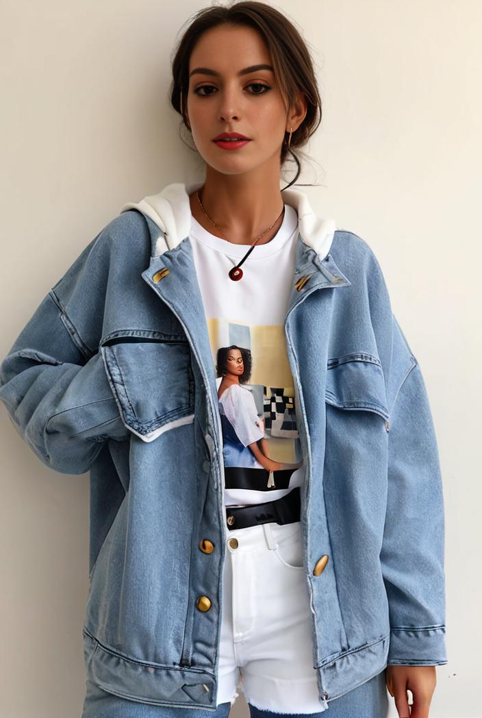 denim coat with flap pockets and lapel casual women s jacket in blue 147028