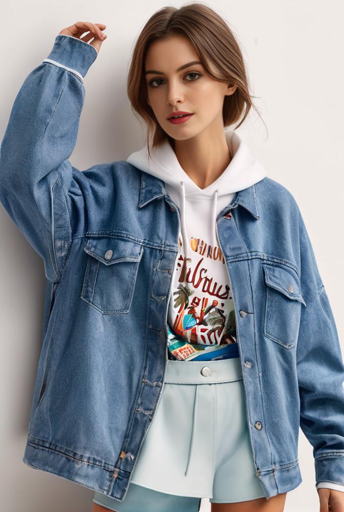 denim coat with flap pockets and lapel casual women s jacket in blue 147029