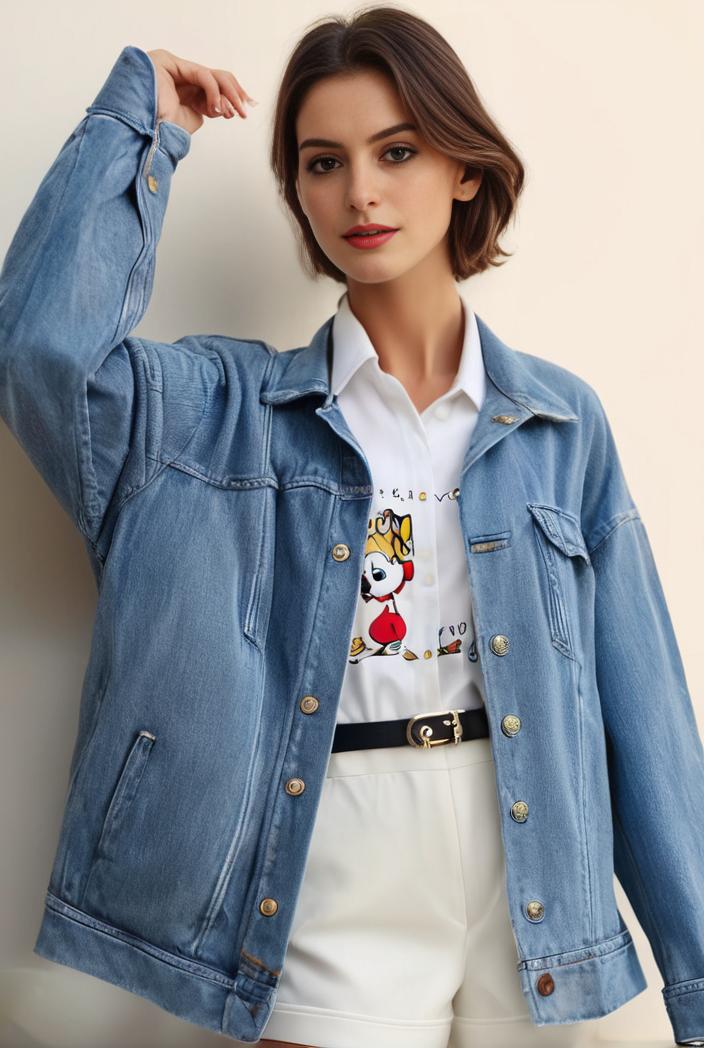 denim coat with flap pockets and lapel casual women s jacket in blue 147030
