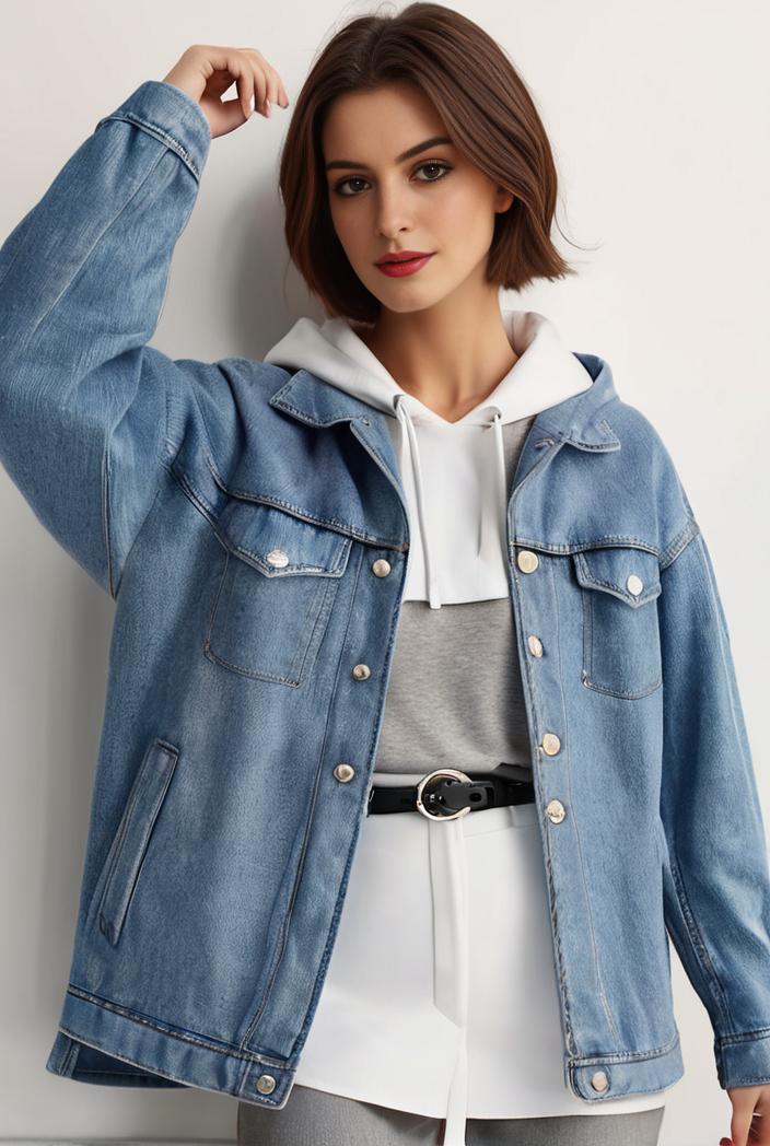 denim coat with flap pockets and lapel casual women s jacket in blue 147032