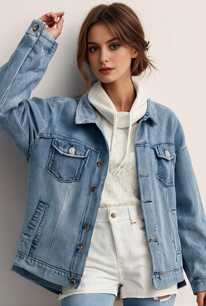 denim coat with flap pockets and lapel casual women s jacket in blue 147033
