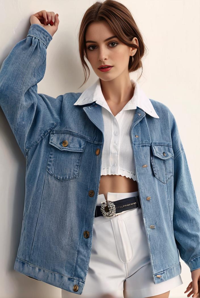 denim coat with flap pockets and lapel casual women s jacket in blue 147034