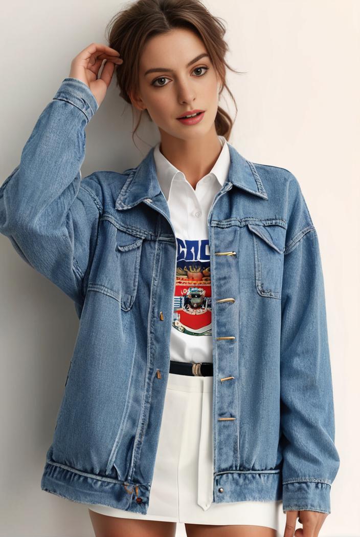 denim coat with flap pockets and lapel casual women s jacket in blue 147038