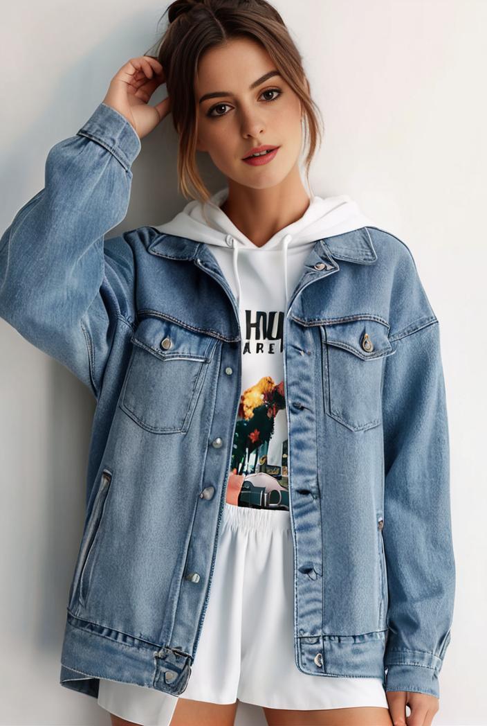 denim coat with flap pockets and lapel casual women s jacket in blue 147040