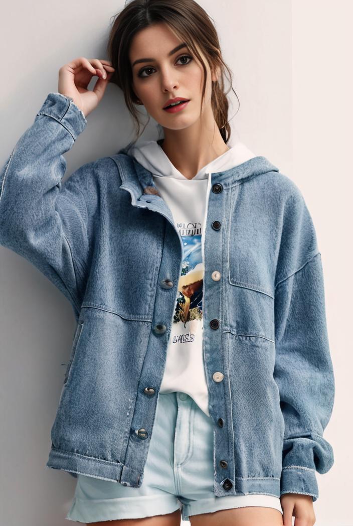 denim coat with flap pockets and lapel casual women s jacket in blue 147041