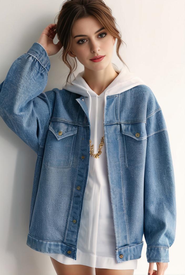 denim coat with flap pockets and lapel casual women s jacket in blue 147042