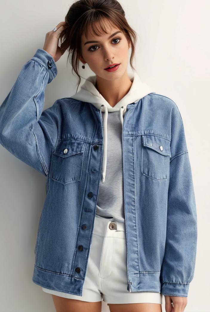 denim coat with flap pockets and lapel casual women s jacket in blue 147043