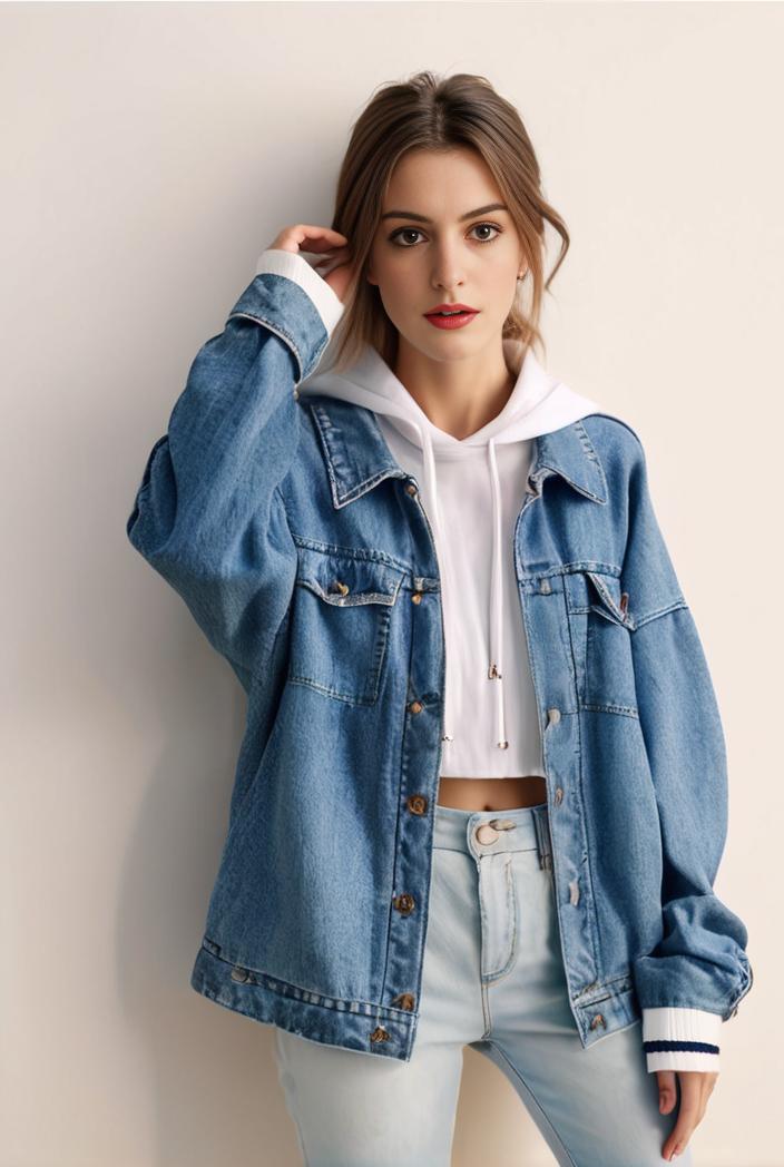 denim coat with flap pockets and lapel casual women s jacket in blue 147045