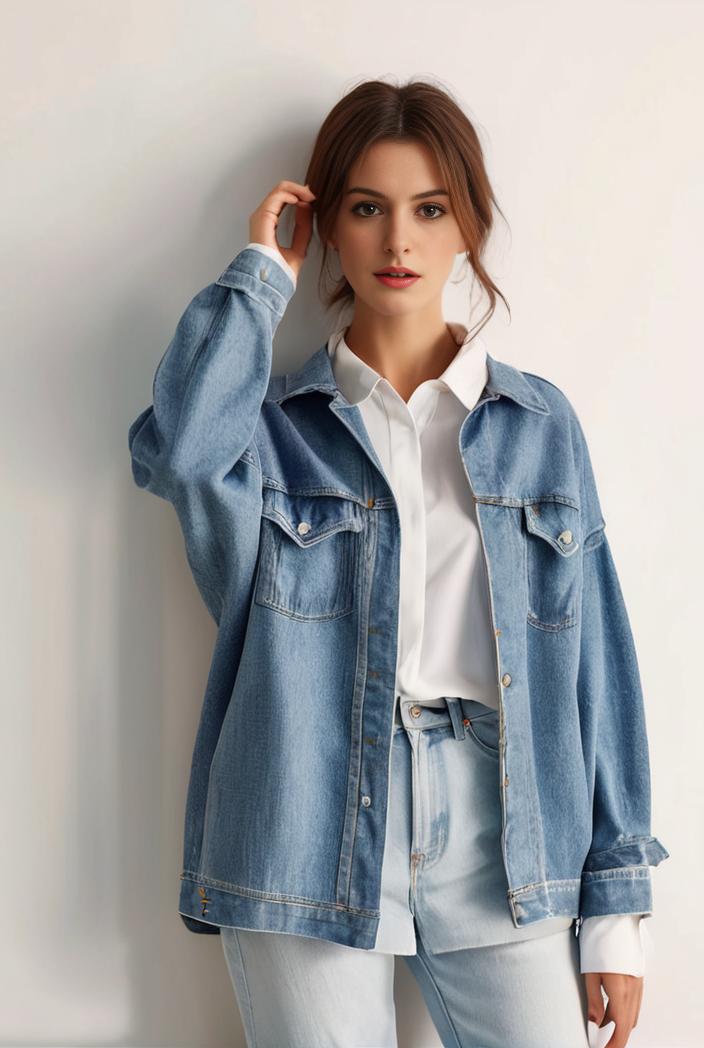 denim coat with flap pockets and lapel casual women s jacket in blue 147048