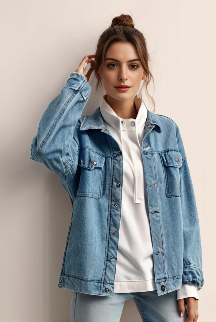denim coat with flap pockets and lapel casual women s jacket in blue 147049