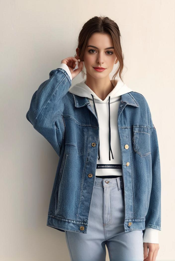 denim coat with flap pockets and lapel casual women s jacket in blue 147050