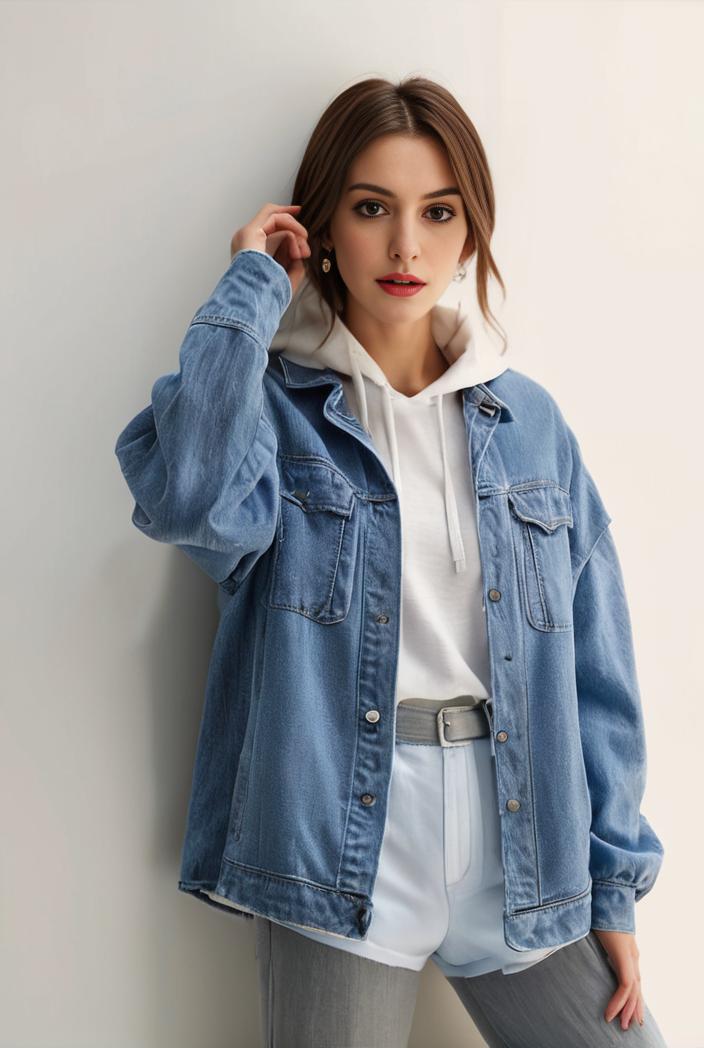 denim coat with flap pockets and lapel casual women s jacket in blue 147051