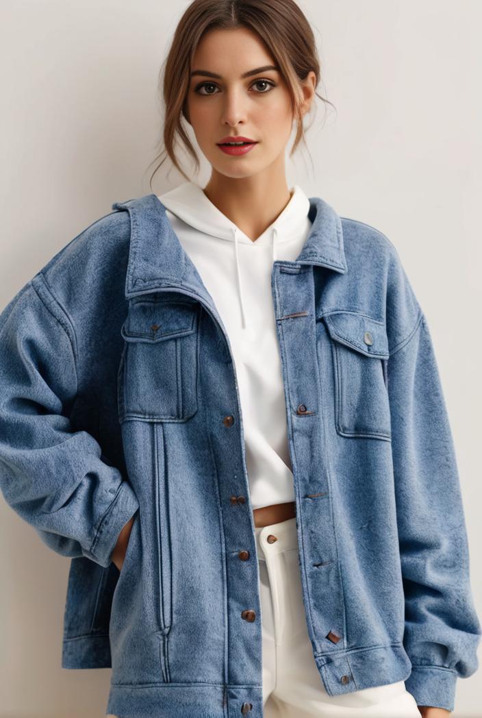 denim coat with flap pockets and lapel casual women s jacket in blue 147053