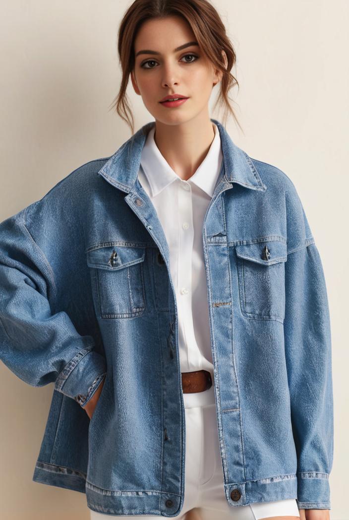 denim coat with flap pockets and lapel casual women s jacket in blue 147058