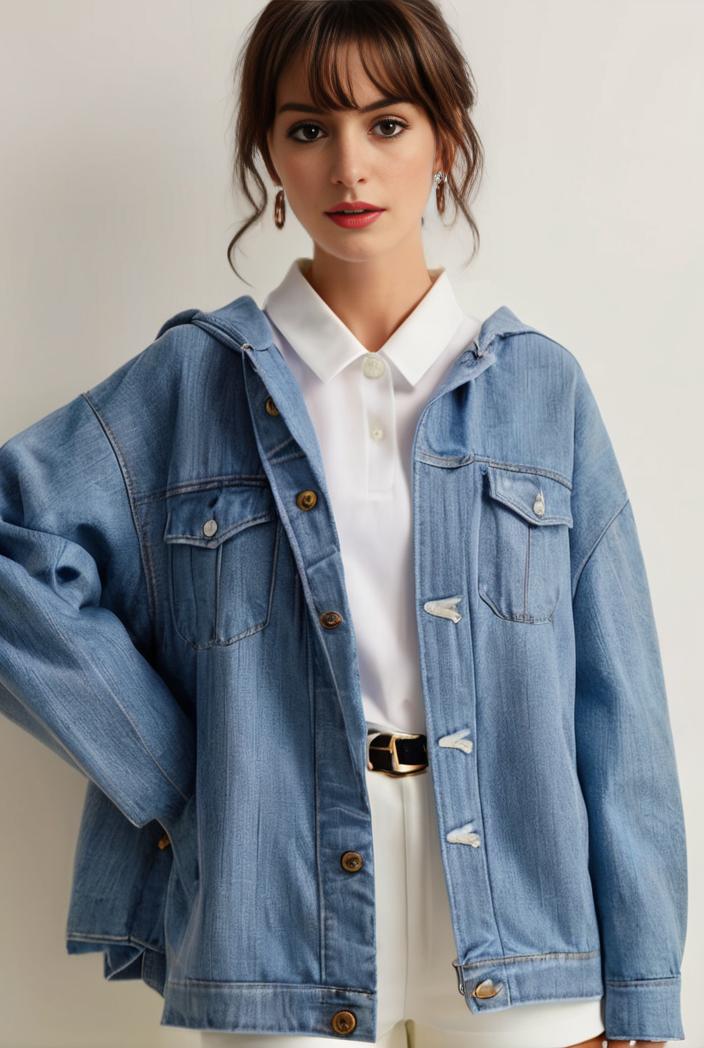 denim coat with flap pockets and lapel casual women s jacket in blue 147059