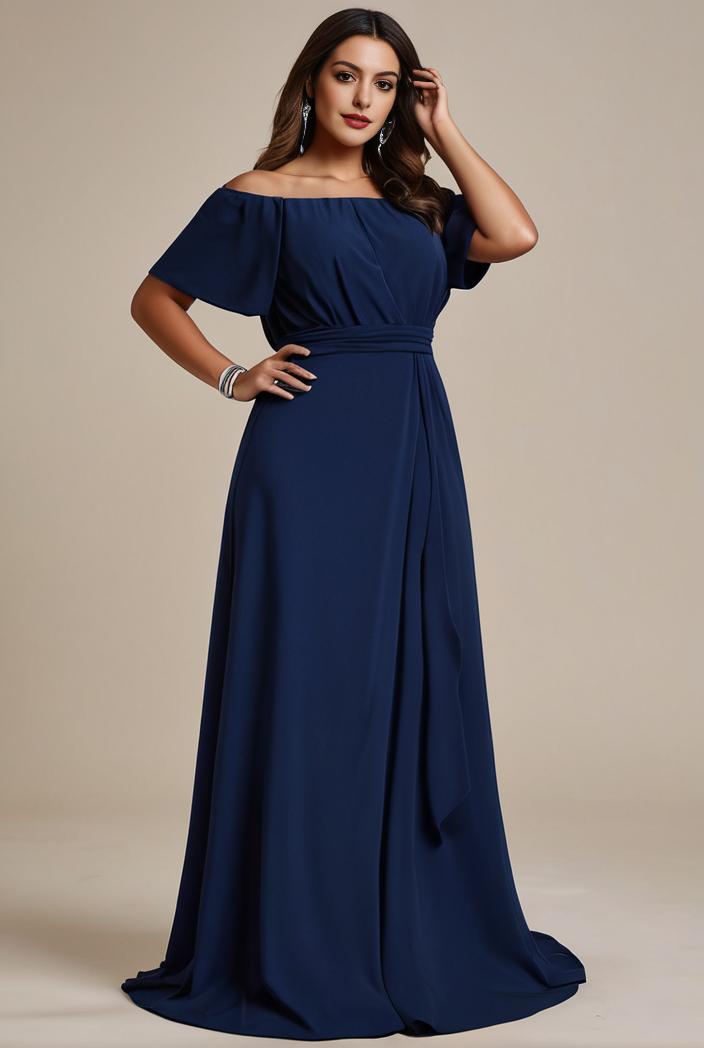plus size simple chiffon pleated a line round neckline bridesmaid dress 111190