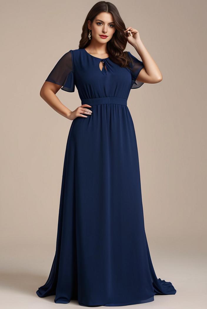 plus size simple chiffon pleated a line round neckline bridesmaid dress 111191