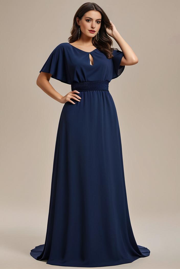 plus size simple chiffon pleated a line round neckline bridesmaid dress 111192