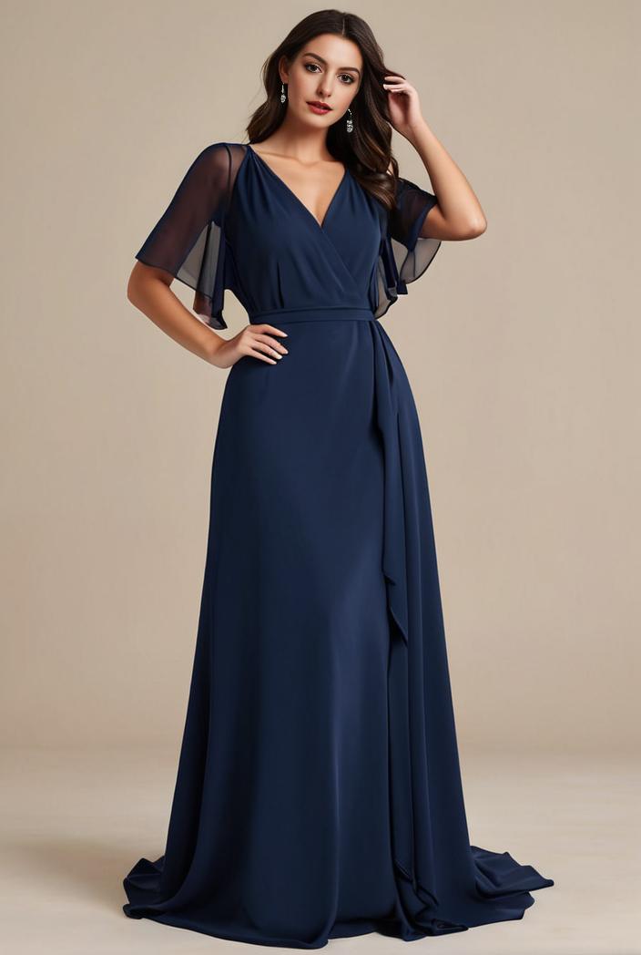 plus size simple chiffon pleated a line round neckline bridesmaid dress 111193