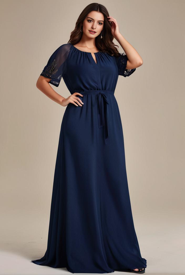 plus size simple chiffon pleated a line round neckline bridesmaid dress 111194