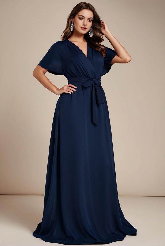 plus size simple chiffon pleated a line round neckline bridesmaid dress 111196