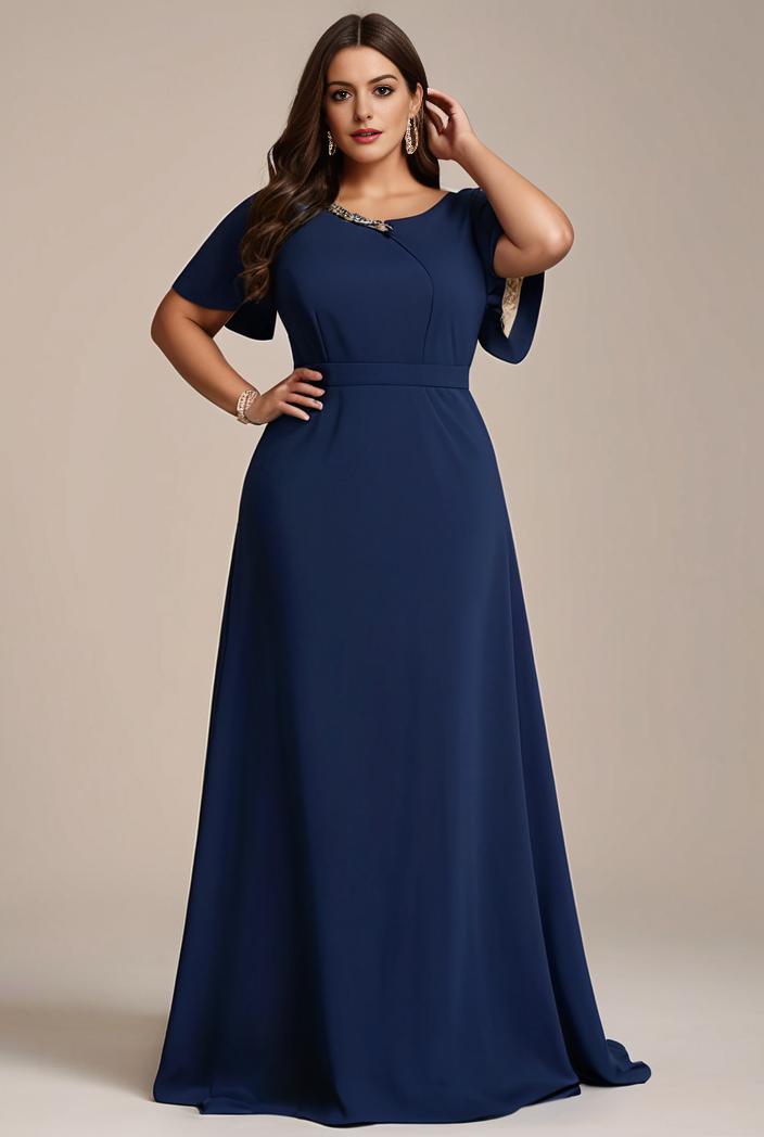 plus size simple chiffon pleated a line round neckline bridesmaid dress 111199