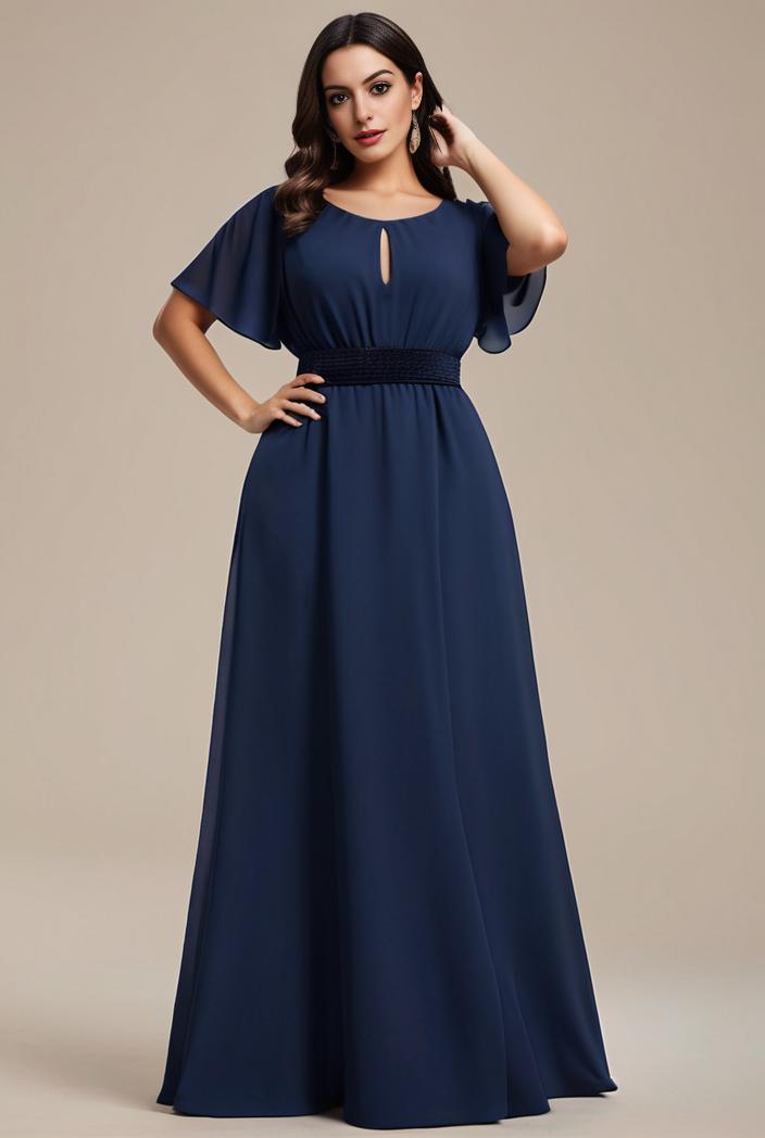 plus size simple chiffon pleated a line round neckline bridesmaid dress 111200