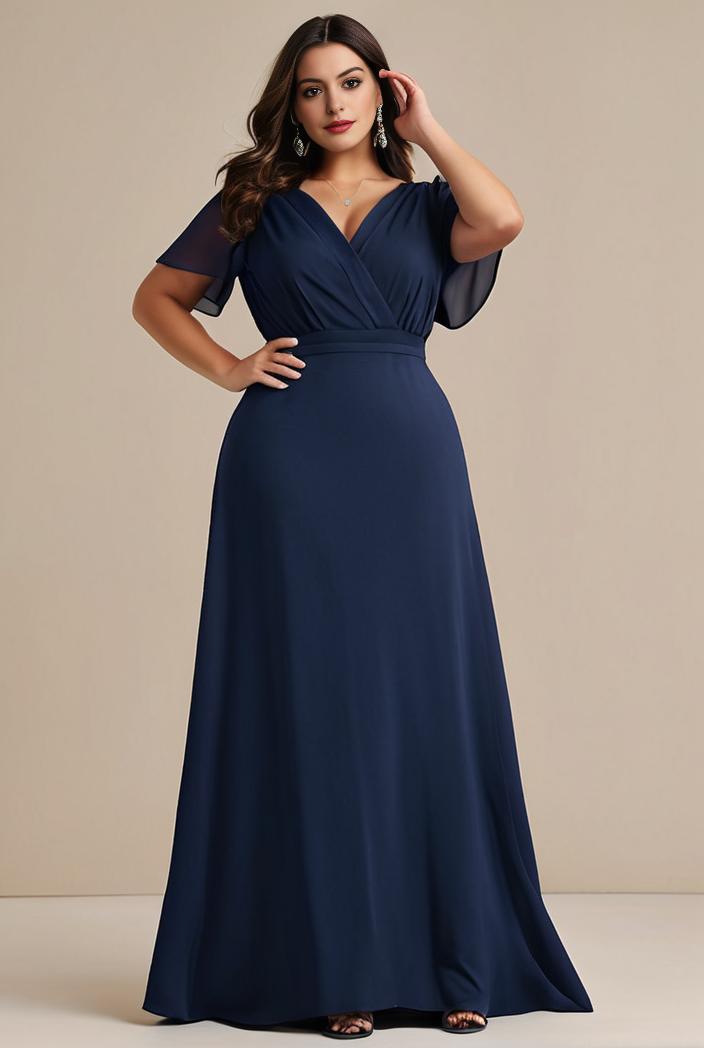 plus size simple chiffon pleated a line round neckline bridesmaid dress 111201